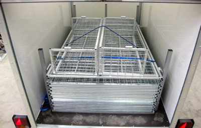 View of a football cage loaded onto a trailer